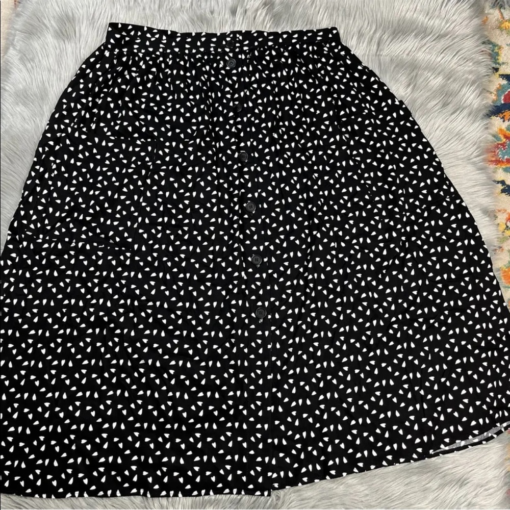 Asos Black White Mono Print Button Front Midi Skirt Size 16